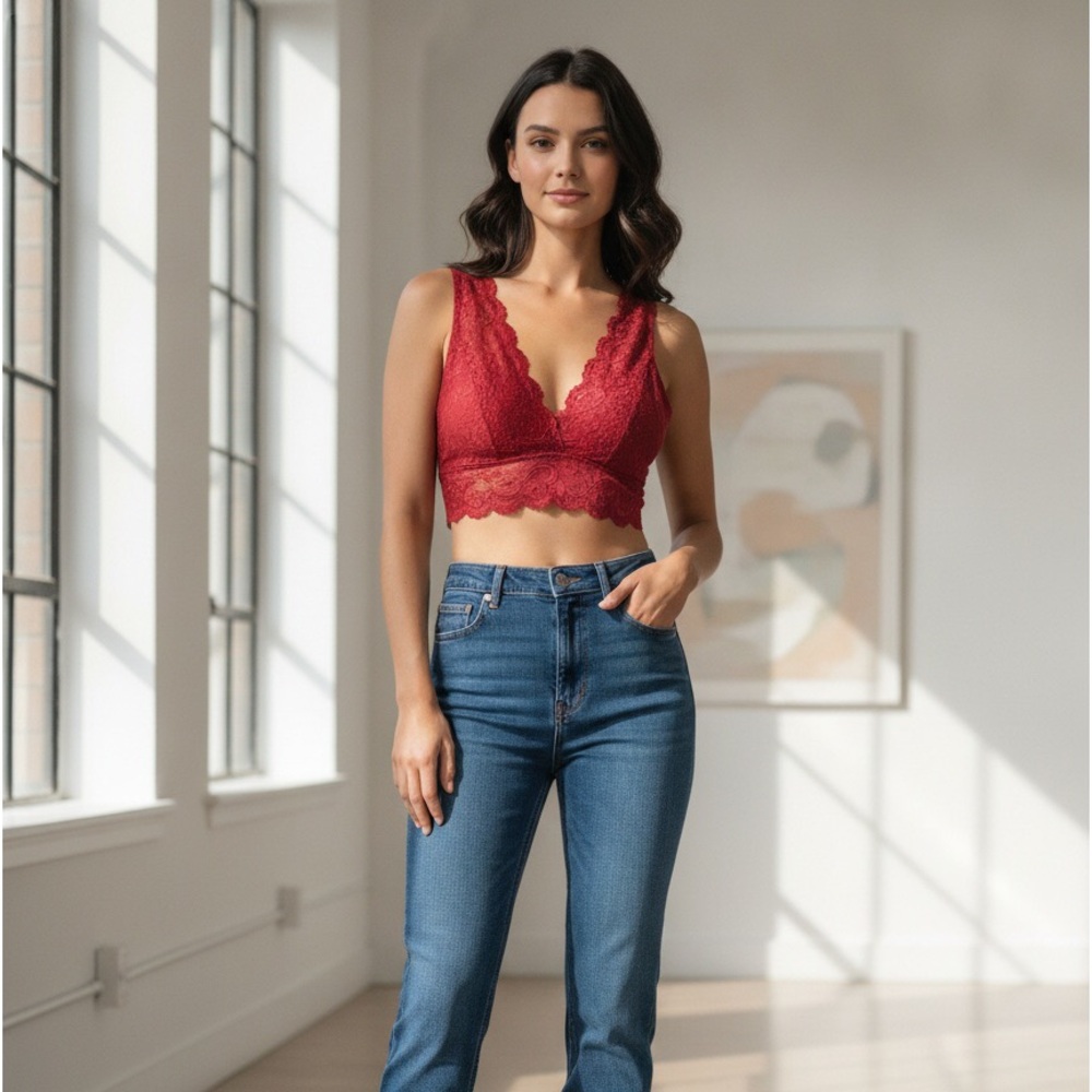 Red Lace Women's Bralette - Elegant Lace Comfort - M